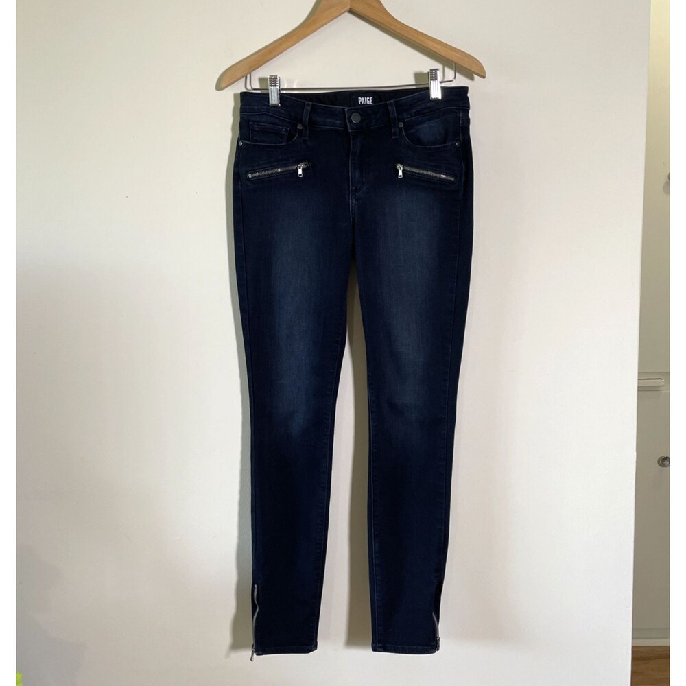 Paige Women's Jill Zip Cassidy Whiskers Jeans Sz 30 Fade Blue Pants Zip Pockets